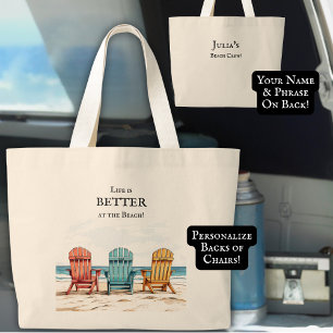 Waterverf strandstoelen gepersonaliseerd grote tote bag