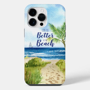 Waterverf strandtafereel Het leven is beter op het iPhone 14 Pro Max Hoesje