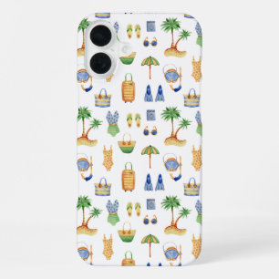 Waterverf strandvakantie reis iPhone 16 plus hoesje