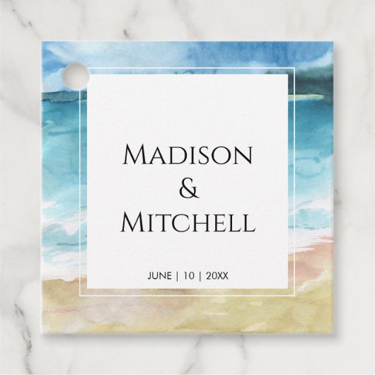 Waterverf strandverbinding bestemming oceaan bedankjes labels (Voorkant)