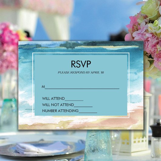 Waterverf strandverbinding bestemming oceaan RSVP kaartje