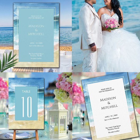 Waterverf strandverbinding bestemming oceaan save the date