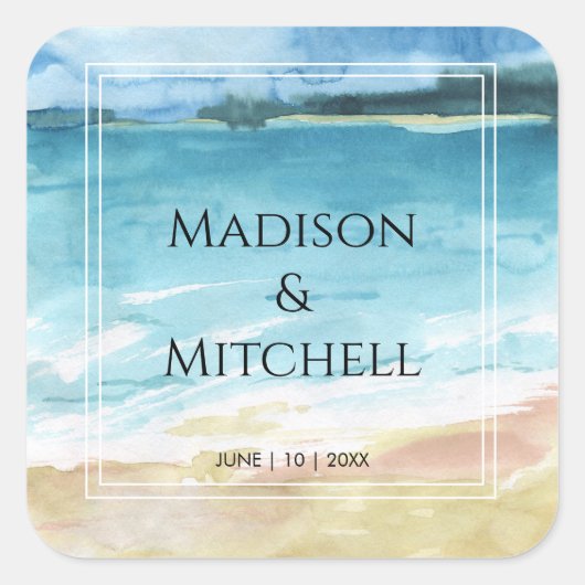 Waterverf strandverbinding bestemming oceaan vierkante sticker (Voorkant)