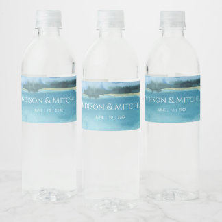 Waterverf strandverbinding bestemming oceaan waterfles etiket
