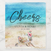 Waterverf strandwieg en zeeshells wijn etiket (Enkel label)