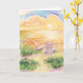 Waterverf strandzonsondergang schilderachtig aanpa kaart (Gele Bloem)
