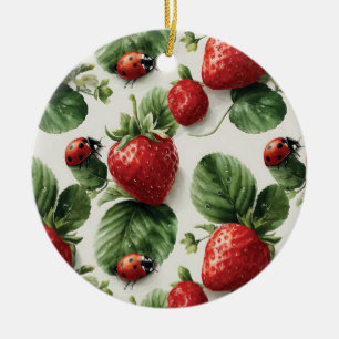 Waterverf Strawberry and Ladybug Naadloos Patroon Keramisch Ornament