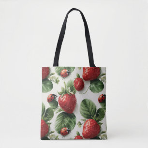 Waterverf Strawberry and Ladybug Naadloos Patroon Tote Bag