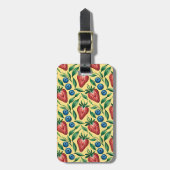 Waterverf Strawberry Blueberry Pattern op Geel Bagagelabel (Voorkant verticaal)