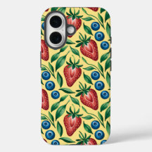 Waterverf Strawberry Blueberry Pattern op Geel