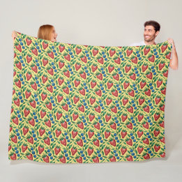 Waterverf Strawberry Blueberry Pattern op Geel Fleece Deken