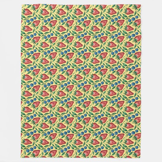 Waterverf Strawberry Blueberry Pattern op Geel Fleece Deken (Voorkant)