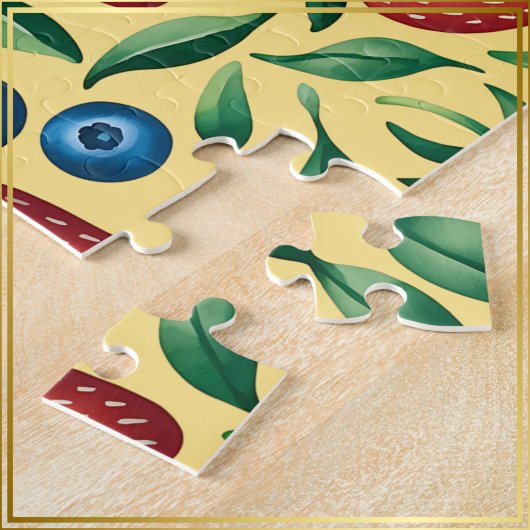 Waterverf Strawberry Blueberry Pattern op Geel Legpuzzel