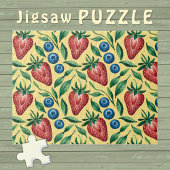 Waterverf Strawberry Blueberry Pattern op Geel Legpuzzel