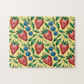 Waterverf Strawberry Blueberry Pattern op Geel Legpuzzel (Horizontaal)