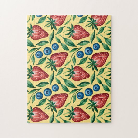 Waterverf Strawberry Blueberry Pattern op Geel Legpuzzel (Verticaal)