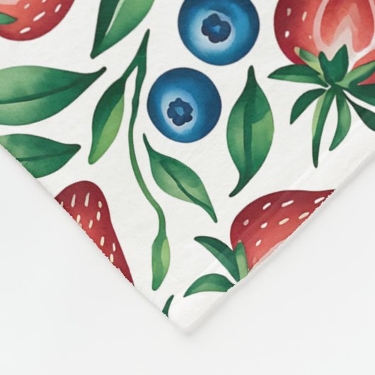Waterverf Strawberry Blueberry Pattern op Wit Fleece Deken (Hoek)