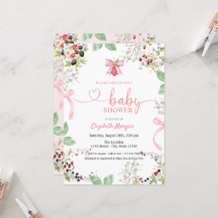 Waterverf Strawberry Bow Raspberry Baby shower Kaart