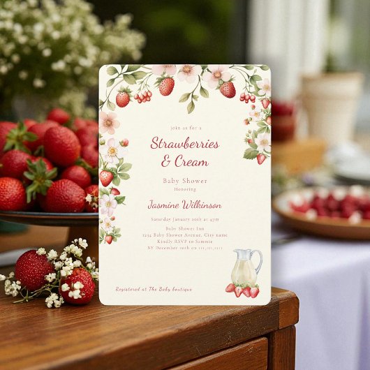 Waterverf Strawberry Cream Baby shower Kaart