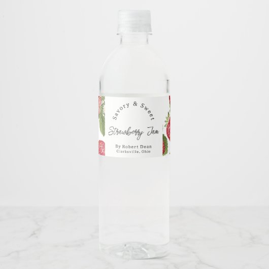 Waterverf Strawberry Jam Wrap-around Label Waterfles Etiket (Voorkant)
