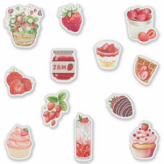 Waterverf Strawberry Lover Collage Sticker (Voorkant)