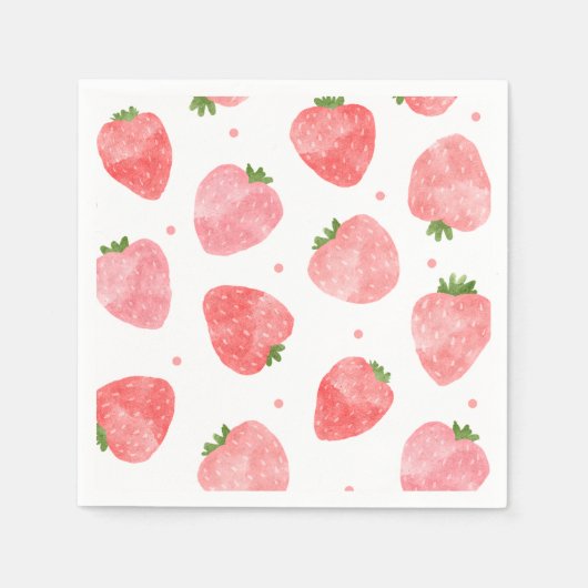 Waterverf Strawberry Napkins | Aardbei Napkins Servet (Voorkant)