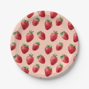 Waterverf Strawberry Pattern Pastelroze Papieren Bordje