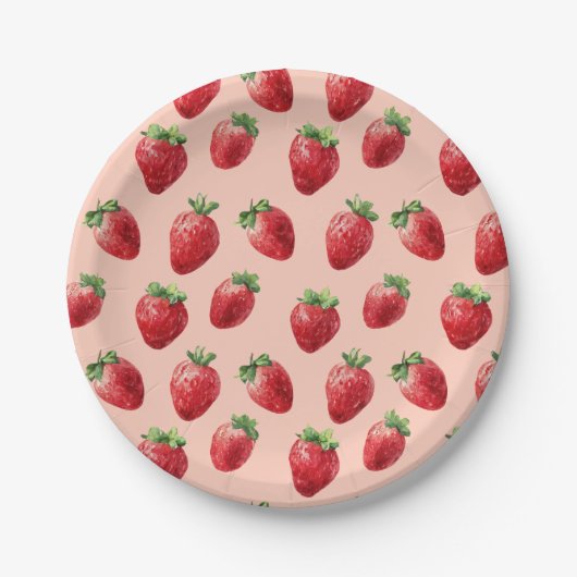 Waterverf Strawberry Pattern Pastelroze Papieren Bordje (Voorkant)