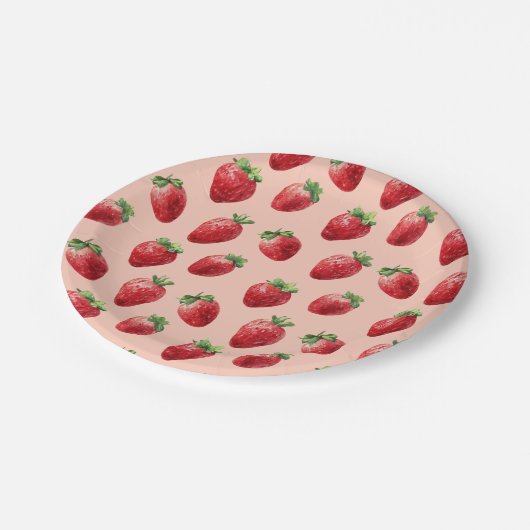 Waterverf Strawberry Pattern Pastelroze Papieren Bordje (Gekanteld)