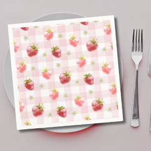 Waterverf Strawberry Pink Plaid Servet