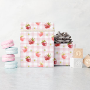 Waterverf Strawberry Plaid Roze Patroon Cadeaupapier