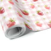 Waterverf Strawberry Plaid Roze Patroon Cadeaupapier (Rol Hoek)