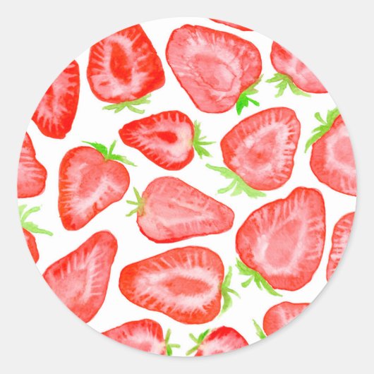 Waterverf strawberry snijdt patroon ronde sticker (Voorkant)