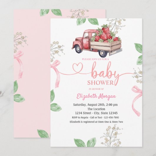 Waterverf Strawberry Truck Baby shower Kaart (Voorkant / Achterkant)