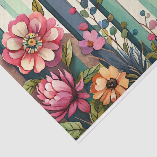 Waterverf Streep Paarse Groene Bloemen Decoupage Tissuepapier (Detail)