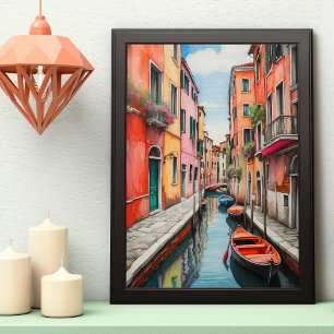 Waterverf Street in Venetië Portret Poster