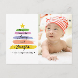 Waterverf streken, kerstboom, ster, foto feestdagenkaart