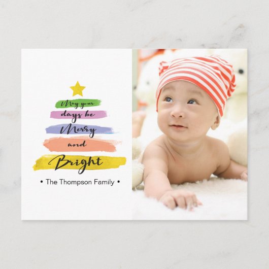 Waterverf streken, kerstboom, ster, foto feestdagenkaart (Voorkant)