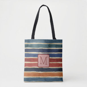 Waterverf Strepen Baksteen Kleurblok Monogram Tote Bag