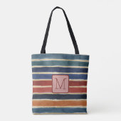 Waterverf Strepen Baksteen Kleurblok Monogram Tote Bag (Achterkant)