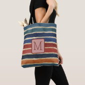 Waterverf Strepen Baksteen Kleurblok Monogram Tote Bag (Dichtbij)