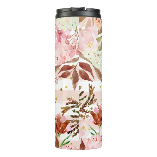 Waterverf Strepen en Bloemen met Gouden Stippen Thermosbeker (Achterkant)