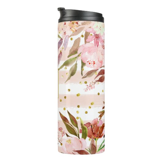 Waterverf Strepen en Bloemen met Gouden Stippen Thermosbeker (Geroteerd rechts)