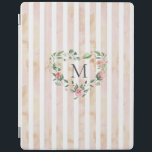 waterverf strepen florale borstmonogram iPad cover<br><div class="desc">waterverf strepen in pasteltonen met bronflorale kreet en een serif lettertypemonogram die u gemakkelijk kunt aanpassen</div>