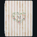waterverf strepen florale borstmonogram iPad cover<br><div class="desc">waterverf strepen in pasteltonen met bronflorale kreet en een serif lettertypemonogram die u gemakkelijk kunt aanpassen</div>