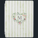 waterverf strepen florale borstmonogram iPad cover<br><div class="desc">waterverf strepen in pasteltonen met bronflorale kreet en een serif lettertypemonogram die u gemakkelijk kunt aanpassen</div>