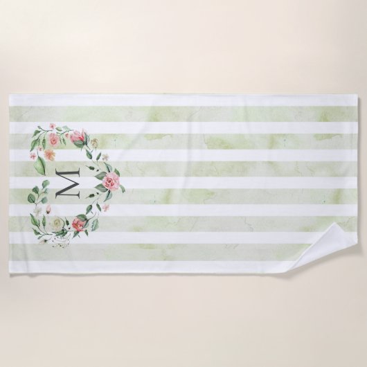 waterverf strepen florale borstmonogram strandlaken (Voorkant)