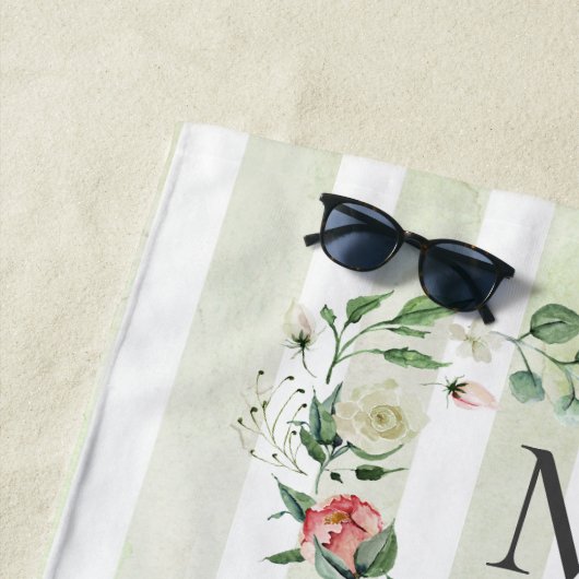 waterverf strepen florale borstmonogram strandlaken (In situ)