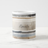 Waterverf Strepen Neutrale Kleuren Grote Koffiekop (Voorkant)