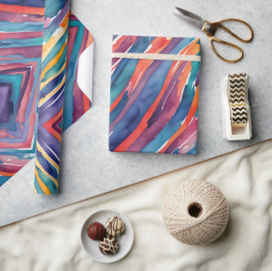 Waterverf strepen Oranje, Roze Blauw Groen Paars Cadeaupapier